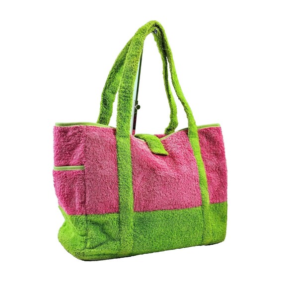 VINTAGE Lilly Pulitzer Pink Green XL Terrycloth Beach Bag Tote Purse Shopper GUC - Picture 1 of 12